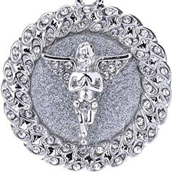 Angel Necklace Diamond Cuban Link Silver Hip Hop - Picture 1 of 3